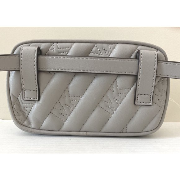 New Michael Kors Rose Belt Bag Quilted Vegan Leather Pearl Grey - Picture 2 of 5